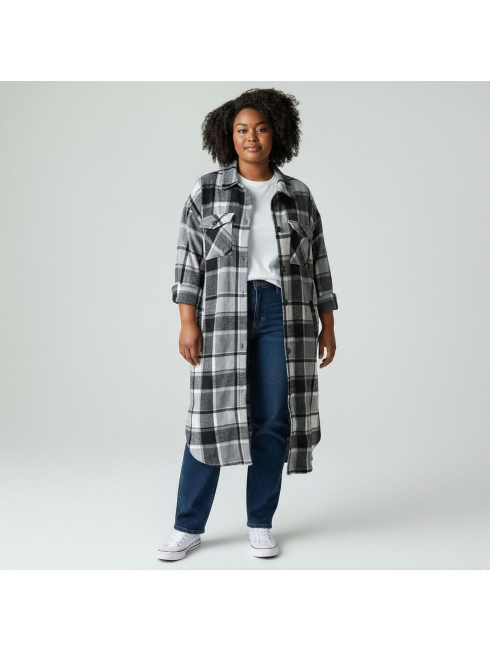 Women's Plaid Flannel Shacket - XL Long Length Button Down